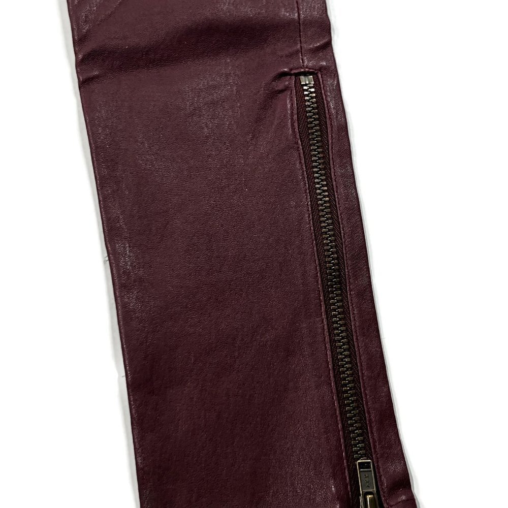 Leather Women's Burgundy Pants - Picture 3 of 12